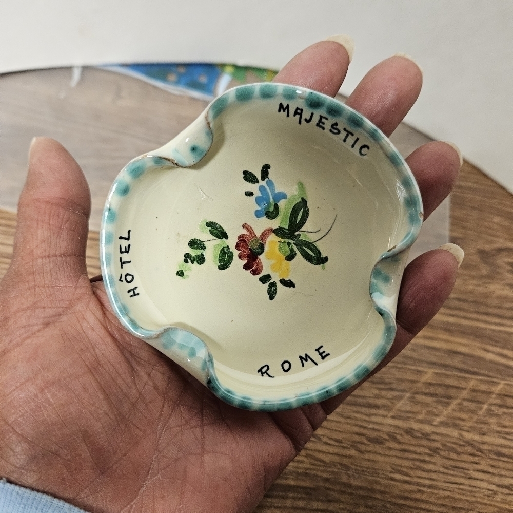 Vintage 60s "Hotel Majestic Rome" Handmade Ceramic Ashtray